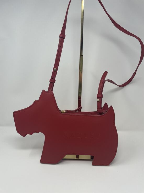 RADLEY LONDON Handbags - Radley Leather Crossbody Bag Womens Small Red Dog Shaped Cut Out Gold Trim